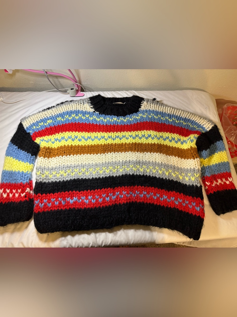Simply Couture Multicolor Striped Chunky Knit Crewneck Sweater